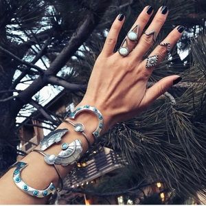 Concho Cuff Stackable Moonstone/Silver Bracelet